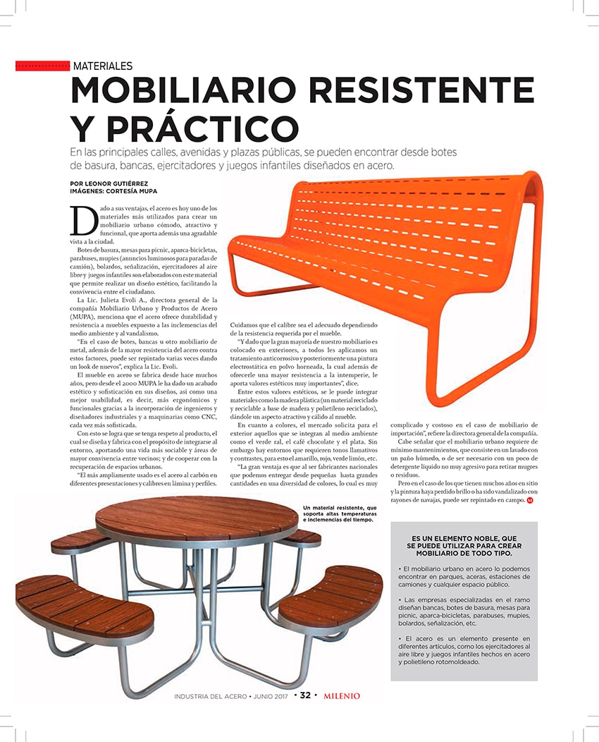 MUPA ® en revista Industria del Acero - Mobiliario Urbano, México -1